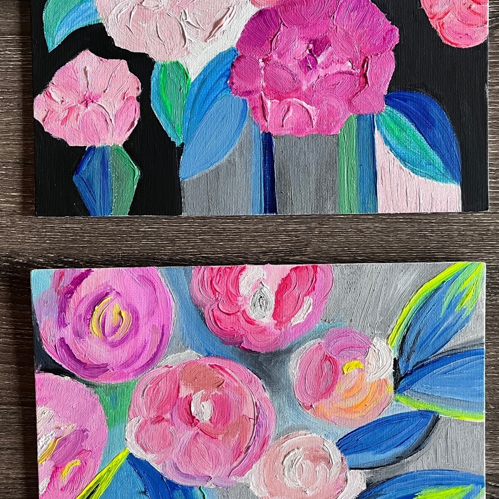 Art by j  Set of 2 abstract summer flowers collection